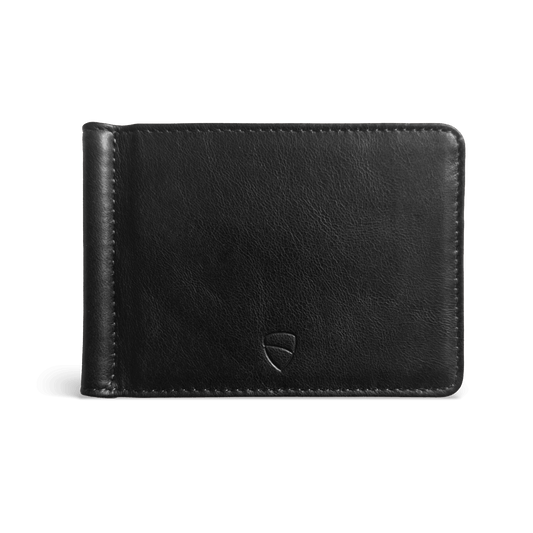 Vaultskin BROMPTON wallet black – front view of slim RFID leather card holder for men and women