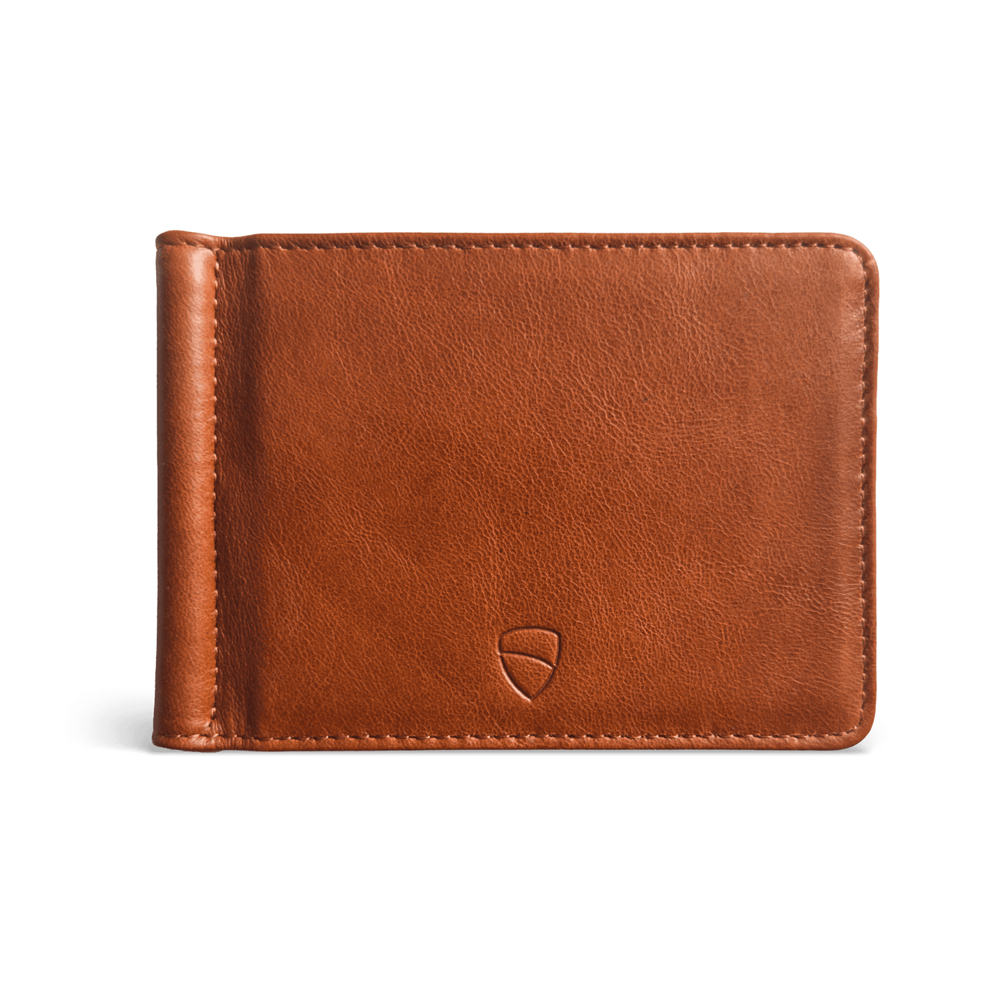 Vaultskin BROMPTON wallet cognac – front view of luxury RFID leather card holder